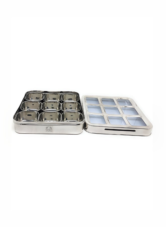 Nyra Kitchenware Stainless Steel 9 Compartment Dry Fruit Spice Box - Image 5